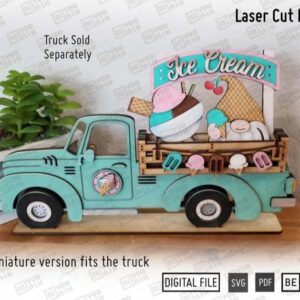 Tienda de Helados con camion vintage Gnomo – Decoración para Corte Láser SVG y PDF