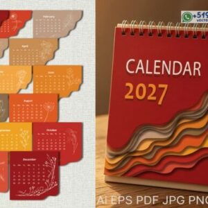 Calendario de escritorio 2027 con diseño de ondas multicapa