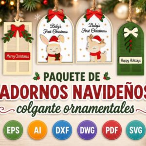 Pack de Adornos Navideños Colgantes Tipo Puerta y Etiqueta – Vectores Multicapa