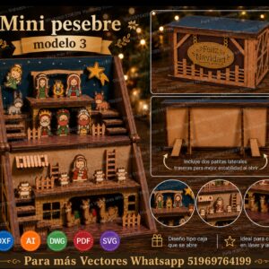 Mini pesebre modelo 3 en caja navideña desplegable 3 mm 2.9mm y 2.5mm.