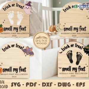 Placas personalizadas “Mi Primer Halloween” con huellitas – Pack de 4 diseños