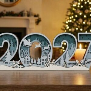 Decoración Navideña de Mesa 2027 con Escena Invernal Multicapa