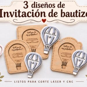Pack de 3 Invitaciones de Bautizo con Piezas Personalizables
