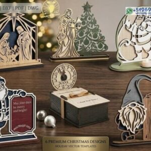 Pack de 6 Diseños Navideños 3D con Base – Nacimiento, Papá Noel y Gnomo