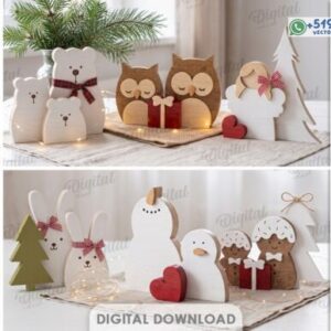 Colección de Personajes Navideños Minimalistas con Soporte de Sobremesa