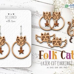 Pack de Aretes de Gatos Folk con Diseños Ornamentales