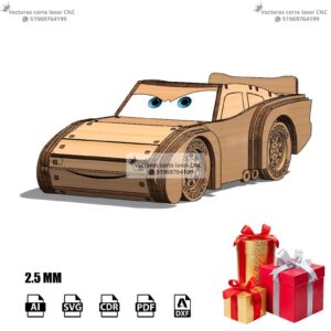 Auto Rayo McQueen Lightning 3D en Madera – Archivo Vectorial para Ensamble
