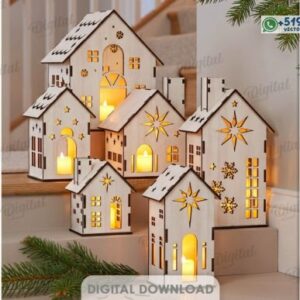 Pack de Casitas Navideñas Luminosas – Faroles Decorativos 3D