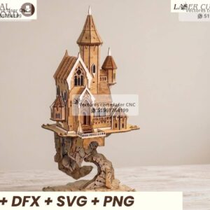 Castillo Flotante de Fantasía 3D sobre Roca – Diseño Arquitectónico Vectorial