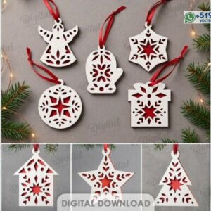 Colección de Adornos Navideños Calados – 12 Figuras Geométricas para Colgar