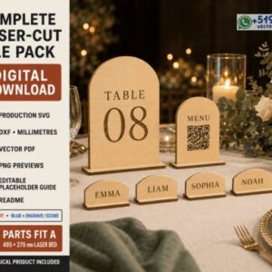 Set de Numeración de Mesa para Bodas con Menú QR y Marcadores de Nombre