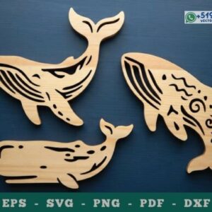 Trío de Ballenas Marinas Decorativas en Diseño Vectorial