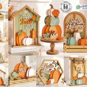 Pack de Decoración Otoñal con Calabazas y Letreros Multicapa
