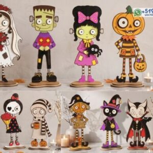 Pack de 10 Personajes de Halloween de Pie con Base – Diseño Multicapa