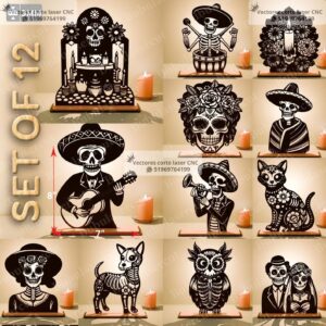 Set de 12 Portavelas Día de Muertos – Catrinas, Esqueletos y Animales Mexicanos