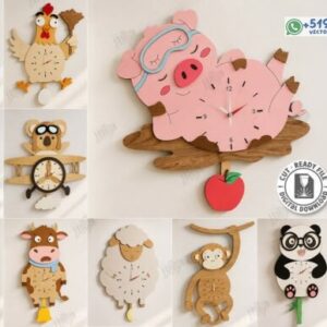 Pack de Relojes de Pared con Péndulo de Animales – 10 Diseños