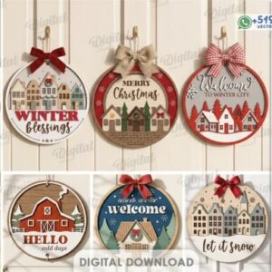 Pack de Letreros Redondos de Invierno y Navidad para Puerta