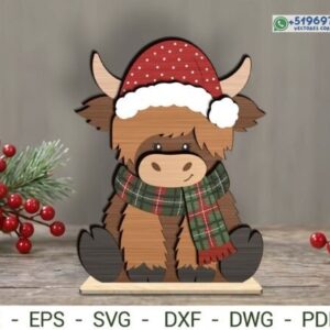 Reno Navideño Sentado con Gorro de Papá Noel – Diseño Multicapa
