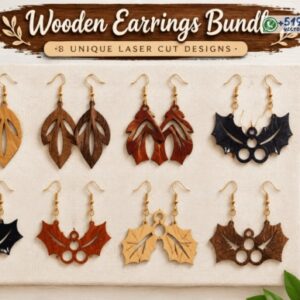 Pack de 8 Aretes de Madera con Hojas y Murciélagos