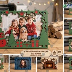 Pack de 8 Marcos de Fotos Navideños con Diseños Decorativos