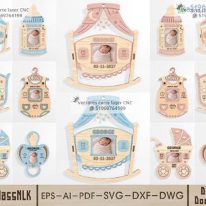 Marcos de Nacimiento para Bebé con Foto y Datos Personalizables – Pack Vectorial