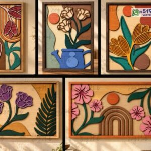 Pack de 5 Cuadros Florales Modernos en Capas