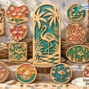 Pack Tropical de Flamencos – 11 Diseños Ornamentales con Palmeras y Hojas