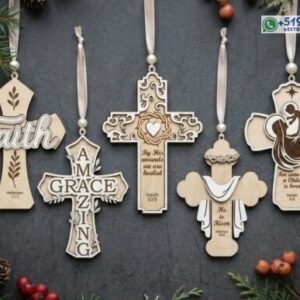 Pack de 5 Adornos Cristianos en Forma de Cruz – Diseños con Mensajes de Fe