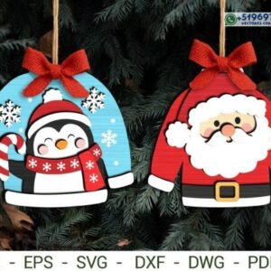 Pack de Adornos Navideños con Pingüino y Papá Noel en Forma de Suéter