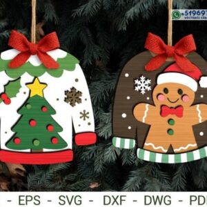 Pack de Adornos Navideños con Suéter, Árbol y Hombre de Jengibre