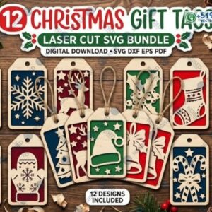 Pack de 12 Etiquetas Navideñas para Regalos – Diseños Ornamentales