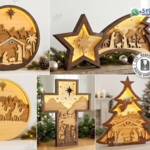 Pack de Cajas de Luz Navideñas con Nacimiento y Reyes Magos