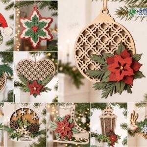 Pack de 10 Adornos Navideños Florales con Nochebuenas y Diseños Ornamentales