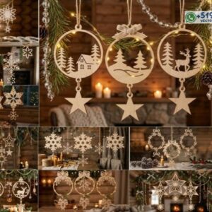 Pack de 10 Guirnaldas y Adornos Navideños Colgantes 3D – Copos, Estrellas y Escenas de Invierno