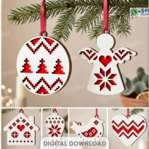 Pack de Adornos Navideños Nórdicos con Patrones Geométricos