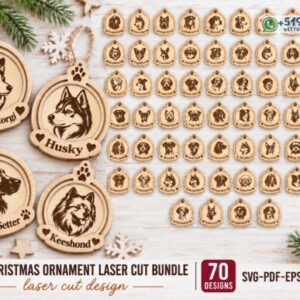 Mega Pack de 70 Adornos Navideños con Razas de Perros