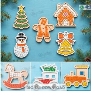 Pack de Adornos Navideños con Efecto Mosaico y Relieve