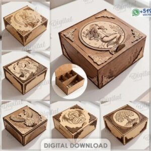 Pack de Cajas de Fantasía con Criaturas Místicas y Grabados Ornamentales