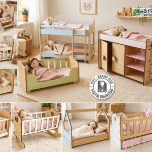 Pack de Camas y Cunas para Muñecas – Mobiliario Infantil en Miniatura