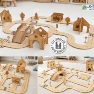 Pack de Pista de Autos Infantil 3D con Puentes, Casas y Señalización