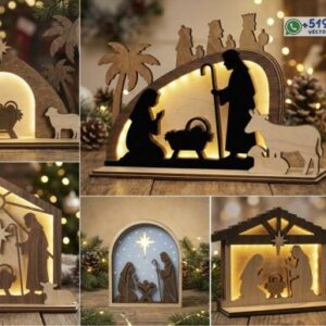 Pack de 5 Escenas de Nacimiento belen pesebre Navideño con Iluminación LED