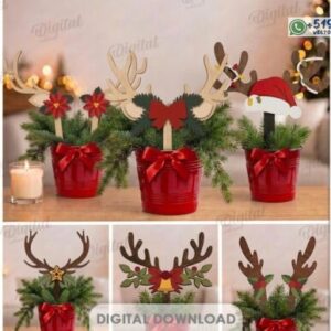 Pack de Astas de Reno Navideñas para Macetas y Centros de Mesa