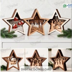 Pack de Estrellas Navideñas 3D con Escenas en Capas – Pueblos, Renos y Nacimientos