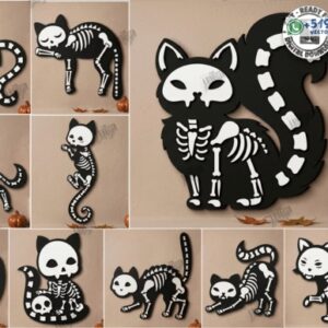 Pack de Gatos Esqueleto para Halloween – Diseños Decorativos
