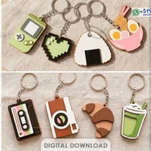 Pack de Llaveros Kawaii estilo pixelado – Comida, Tecnología y Diseños Retro
