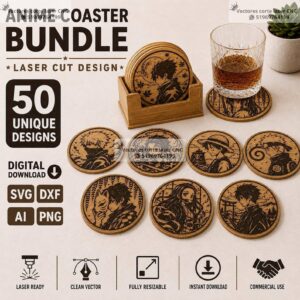 Pack de Más de 50 Posavasos de Anime – Diseños Vectoriales para Grabado