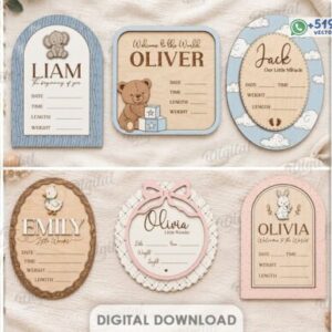 Pack de Placas para Anuncio de Nacimiento – Diseños Personalizables para Bebé