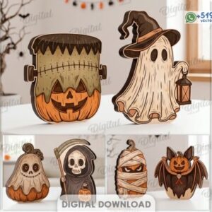 Pack de Personajes Halloween 3D con Calabazas, Fantasmas y Monstruos