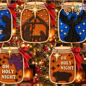 Pack de 5 Adornos Navideños Tipo Tarro con Escenas de Natividad