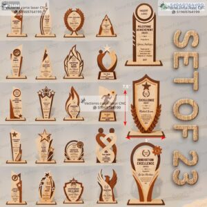Pack de Trofeos y Premios Personalizables en Madera – Diseños Vectoriales